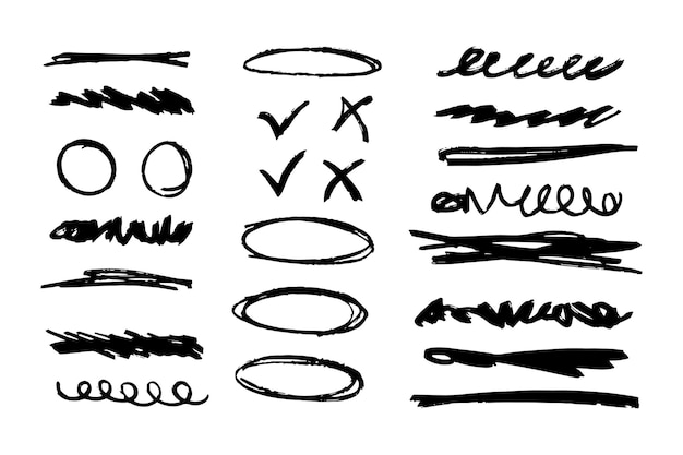 Hand draw marker pen strokes brush set scribble lines and brush strokes vector illustration