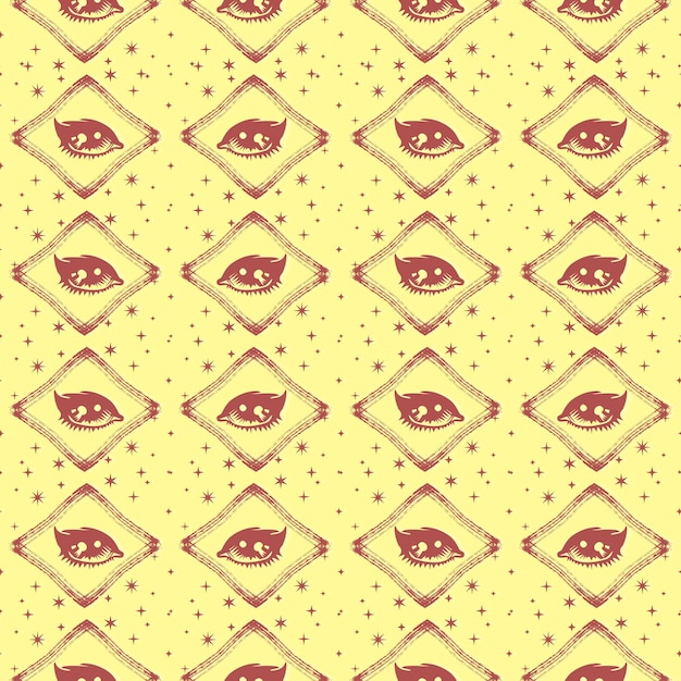 Hand draw seamless pattern of the All seeing eye stars rhombuses background Religion philosophy spirituality occultismchemistry science magic