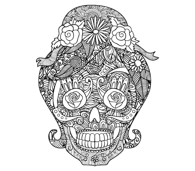 hand draw skull with floral style illustration for adult tshirt design