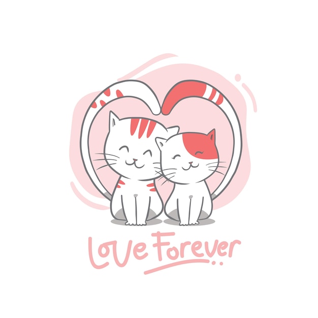 Hand draw valentine's day cat couple