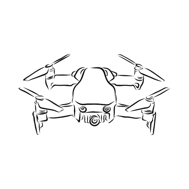 Hand draw vector illustration aerial vehicle, quadrocopter. Air drone. Drone sketch