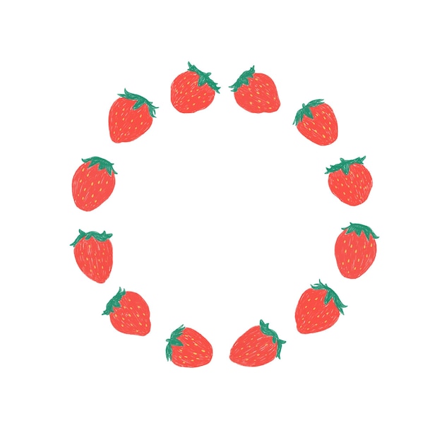 Hand draw vector illustration of strawberry with blank space for text Fruit round border frame