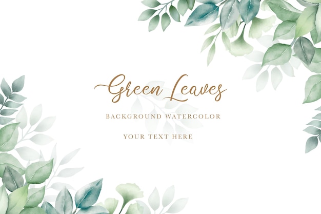 Hand draw watercolor green leaves background