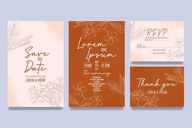 Hand draw wedding invitation template with flowers and leaves