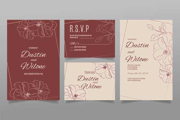 Hand draw wedding invitation template with flowers