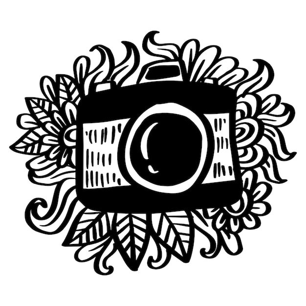 Hand drawing Camera with floral ornament