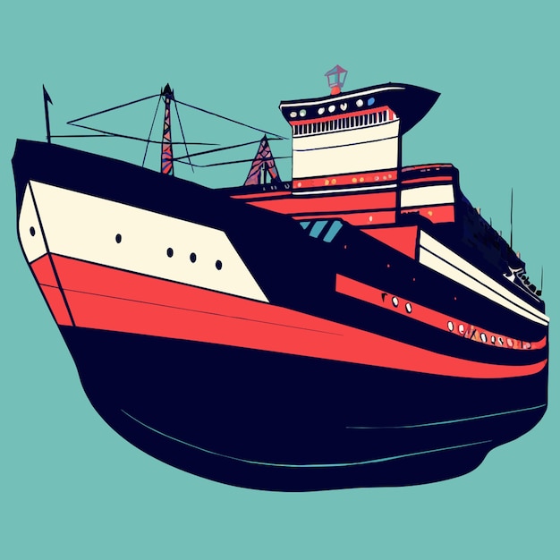 a hand drawing a cargoship cartoon illustration in isolated background vector illustration flat