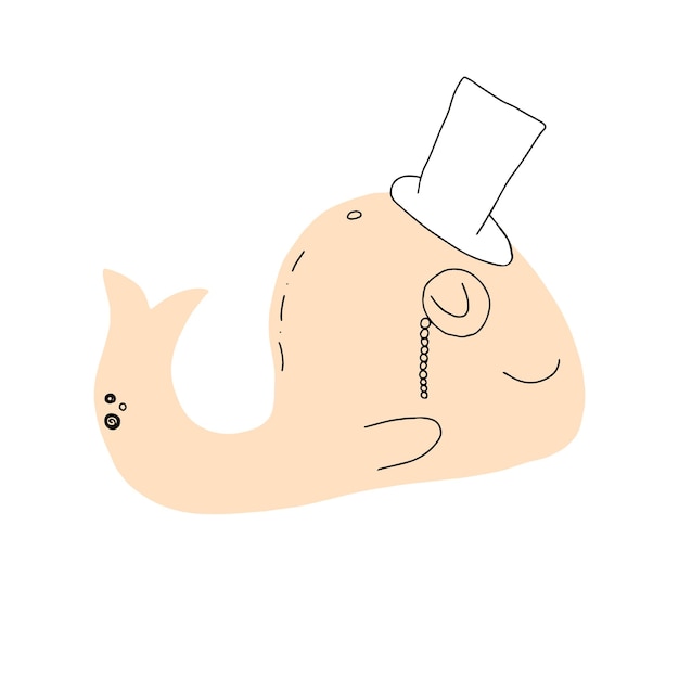 Hand drawing cartoon character cute whale vector illustration