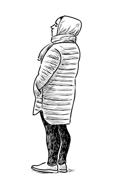 Hand drawing of a casual townswoman standing on the street