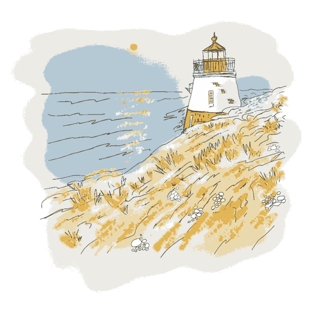 Vector hand drawing colorful sketch lighthouse on the seashore perfect print for tee poster card sticker doodle vector illustration