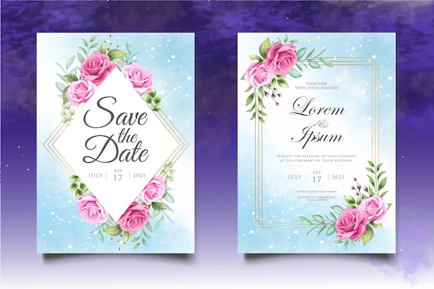 Hand drawing floral wedding invitation card