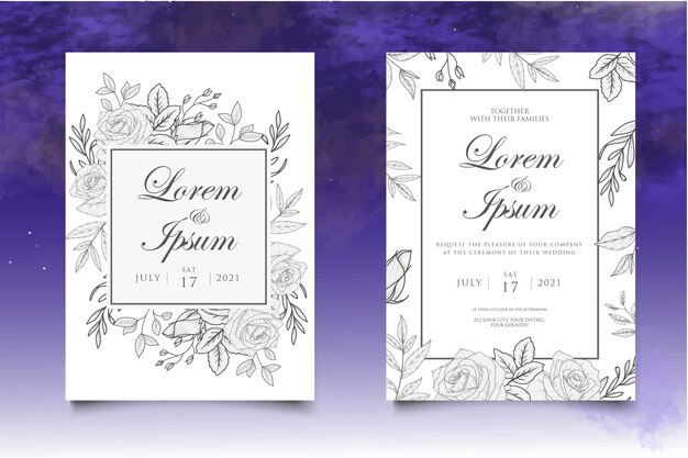 Hand drawing floral wedding invitation template