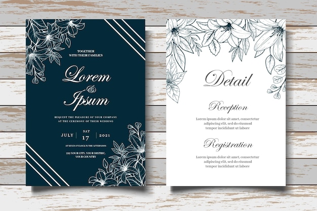 Hand Drawing Floral Wedding Invitation Template