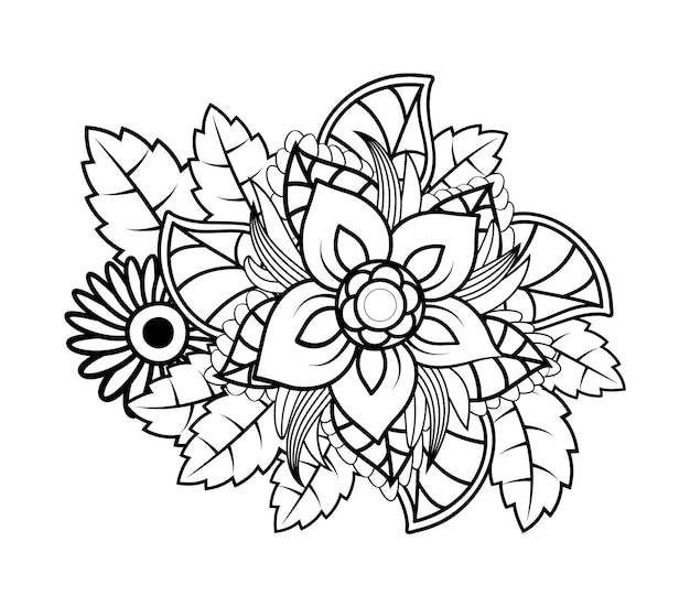 Hand drawing flower pattern coloring page,