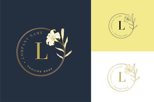 Hand drawing Letter L lily flower logo templates