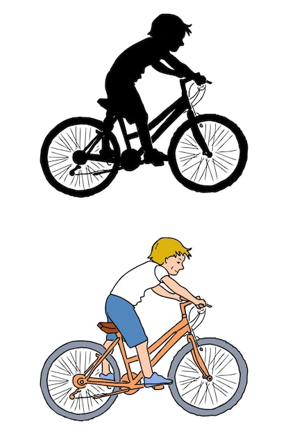 Hand drawing of little boy riding a bicycle