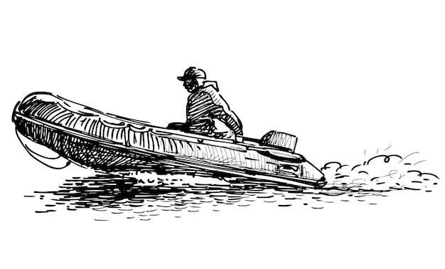 Hand drawing of man sail on dingey