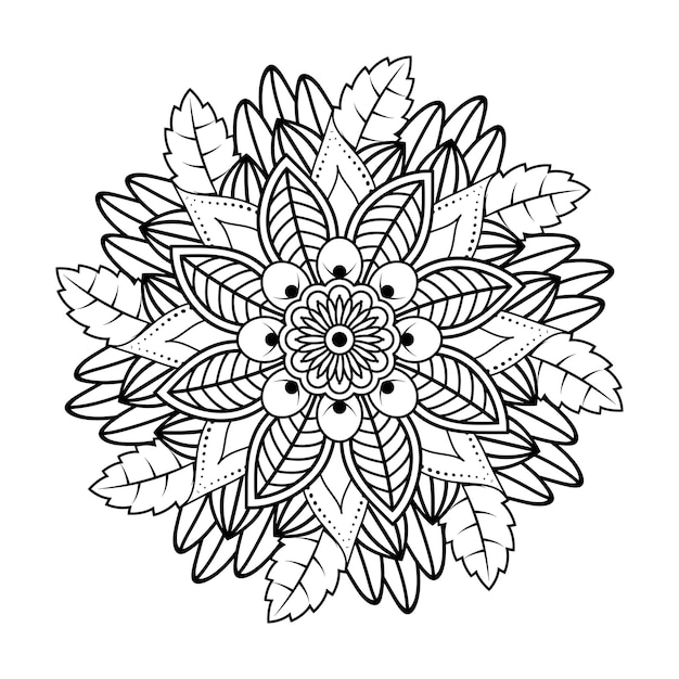 Hand drawing mandala flower pattern coloring page,