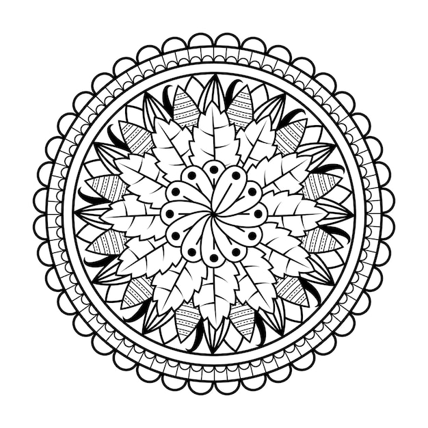 Hand drawing mandala flower pattern coloring page,