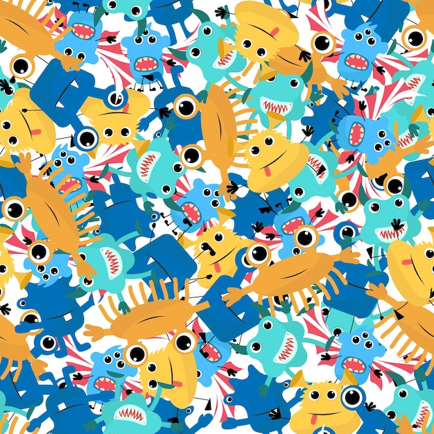 Hand drawing monsters seamless pattern print design Vector illustration design for fashion fabrics