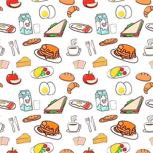 Hand drawing morning breakfast seamless pattern