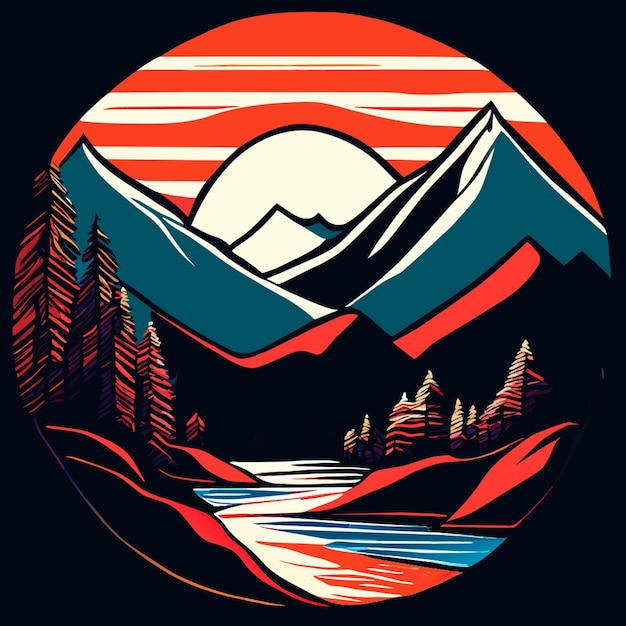 a hand drawing mountain landscape a scenic mountain silhouette for an adventurous vibe for tshirt