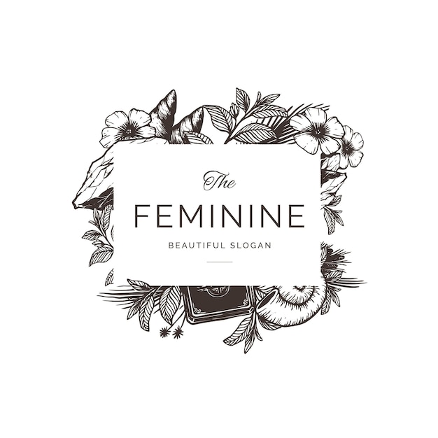 Hand drawing nature element frames illustration logo design