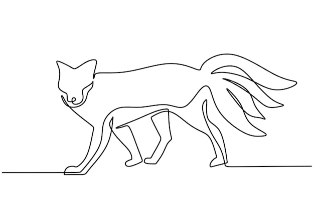 Hand drawing one single continuous line of nine tailed fox