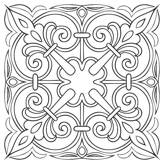 Hand drawing pattern for tile in black and white colors Italian majolica style