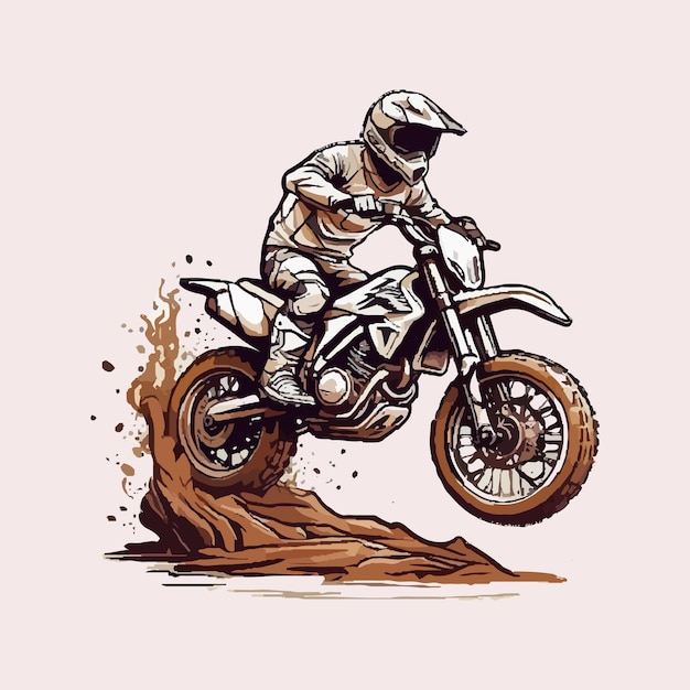 Hand drawing racing bike motorcycle illustration watercolor offroad isolated white background