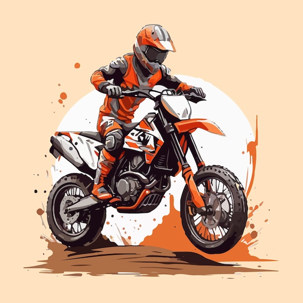 Hand drawing racing bike motorcycle illustration watercolor offroad isolated white background