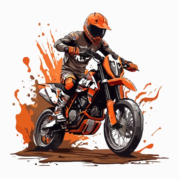 Hand drawing racing bike motorcycle illustration watercolor offroad isolated white background