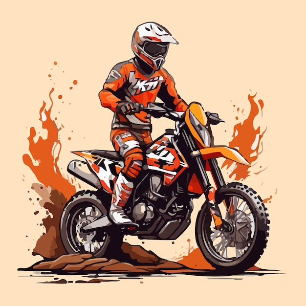 Hand drawing racing bike motorcycle illustration watercolor offroad isolated white background