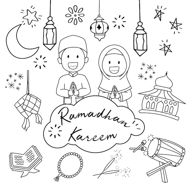 Hand drawing ramadan kareem doodle