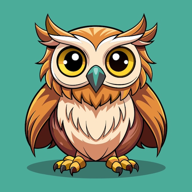 a hand drawing realistic cute owl cartoon in isolated background vector illustration