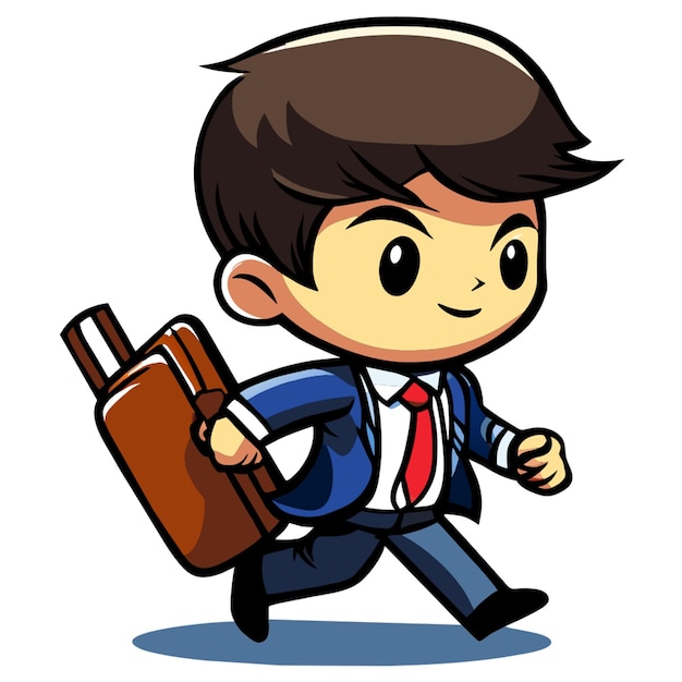 a hand drawing small employee going office with office bag cartoon illustration in isolated