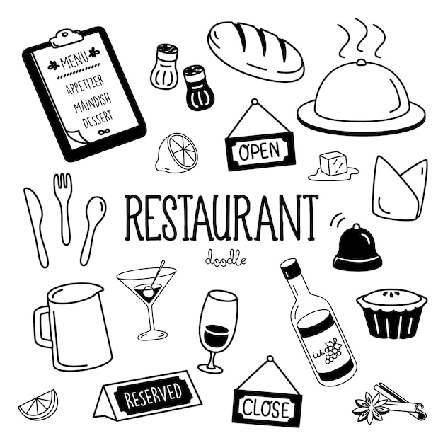 Hand drawing styles for Restaurant items. Restaurant Doodle.