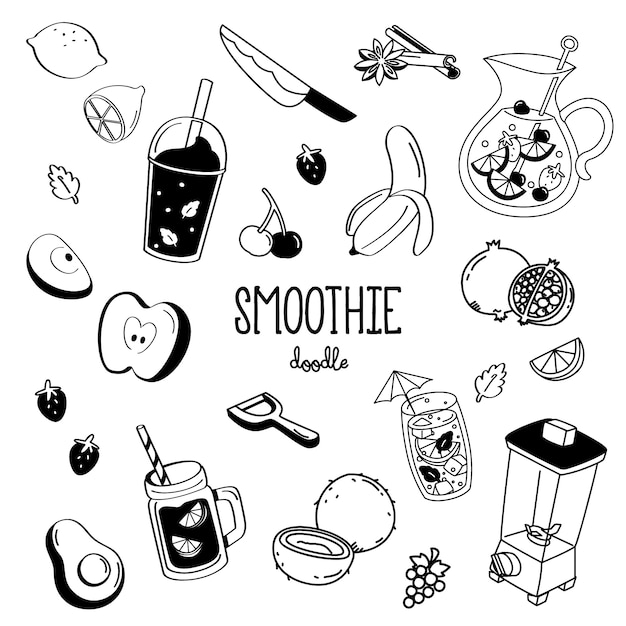 Hand drawing styles for smoothie shop. 