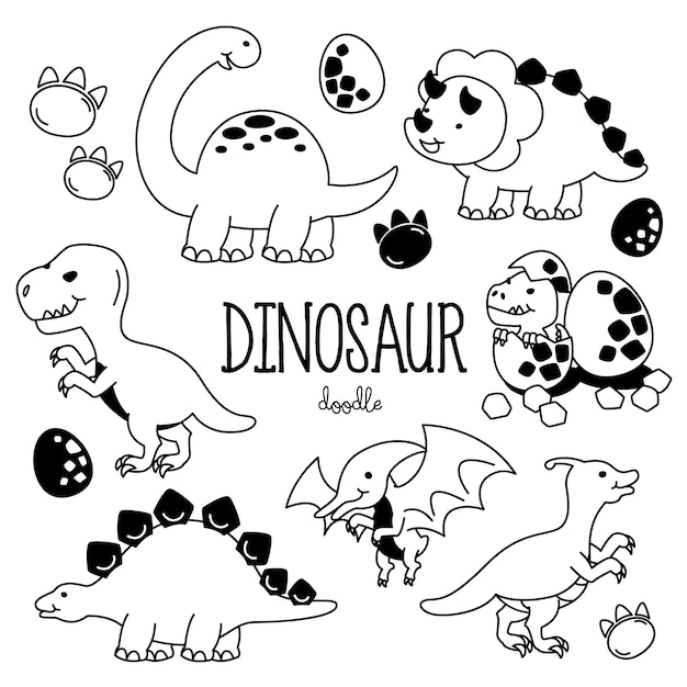 Hand drawing styles with Dinosaur. Doodle Dinosaur.