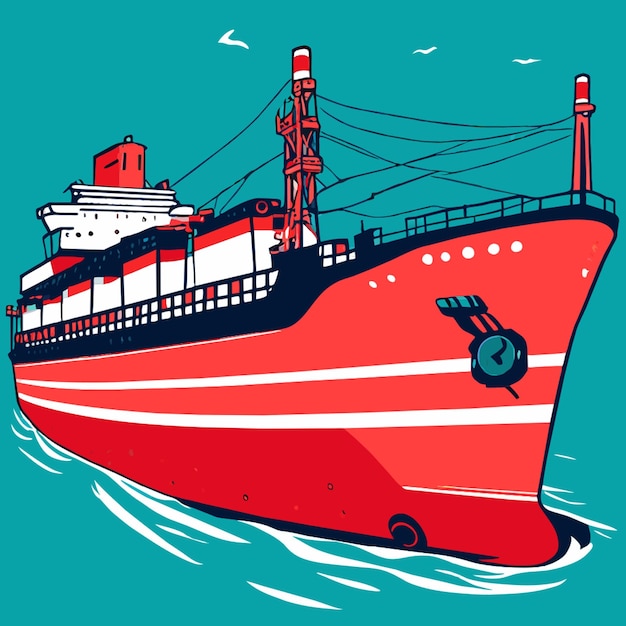 a hand drawing a transport cargo ship cartoon illustration in isolated background vector