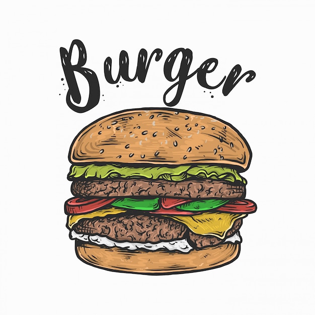 Hand drawing vintage burger logo vector illustration