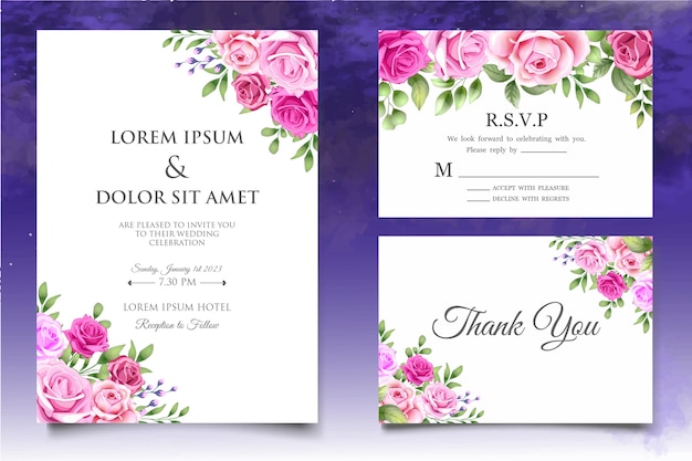 Hand drawing wedding invitation floral and leaves card template