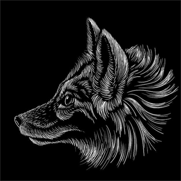 hand drawing wolf or dog head profile