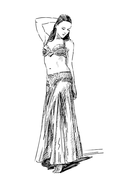 Hand drawing of young beauty slim dancer