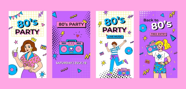 Hand drawn 80s party instagram stories