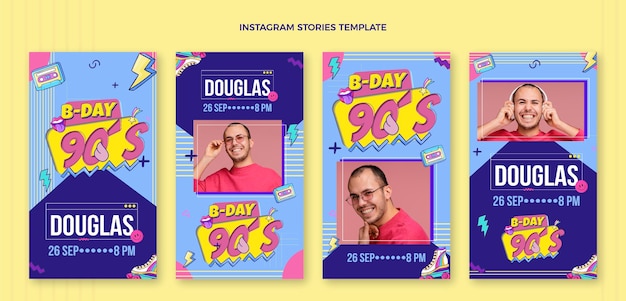 Hand drawn 90s birthday instagram stories