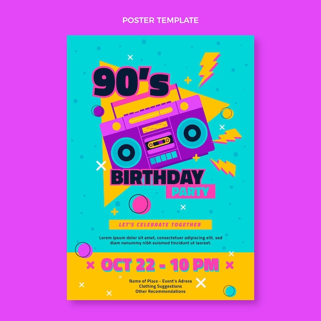 Hand drawn 90s nostalgic birthday poster