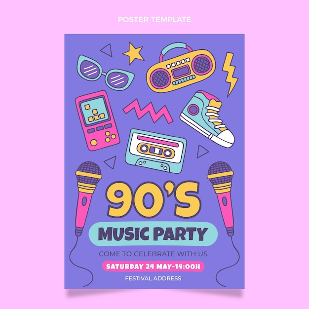 Hand drawn 90s nostalgic music festival poster