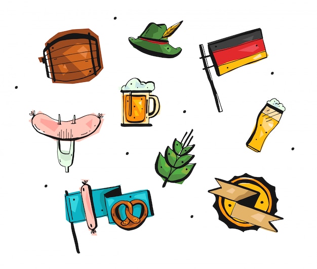 Vector hand drawn  abstract freehand oktoberfest icons set.