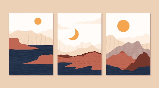 Hand drawn abstract landscape cover collection